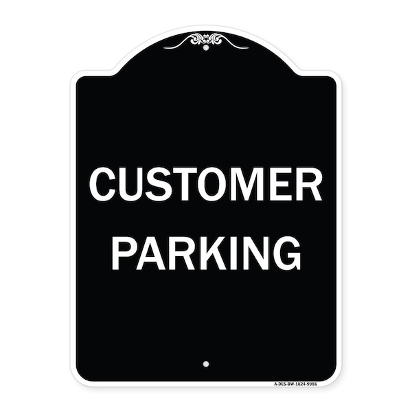 Designer Series Sign-Customer Parking, Black & White Heavy-Gauge Aluminum, 24" x 18", BW-1824-9986